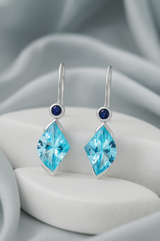Silver Earrings With Blue Topaz + Iolite