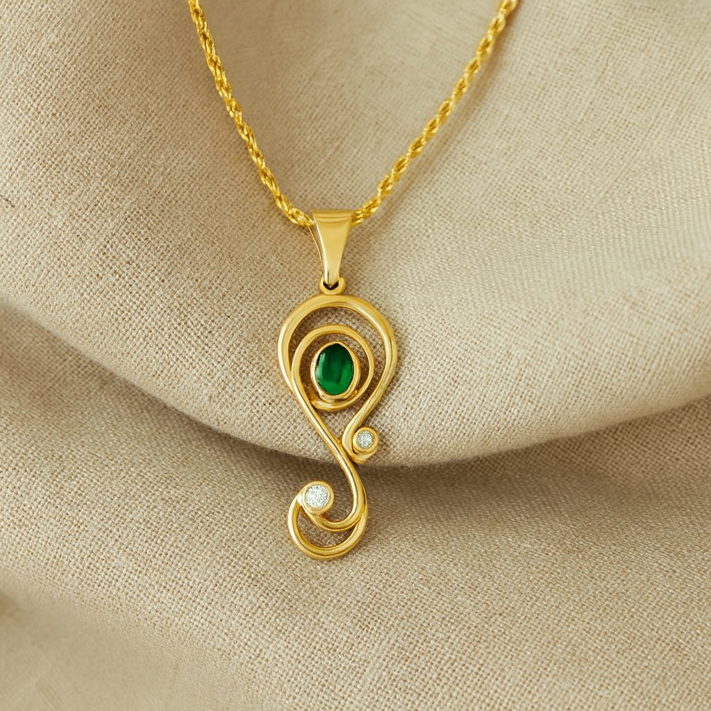 9ct Natural Emerald and Diamond Pendant
