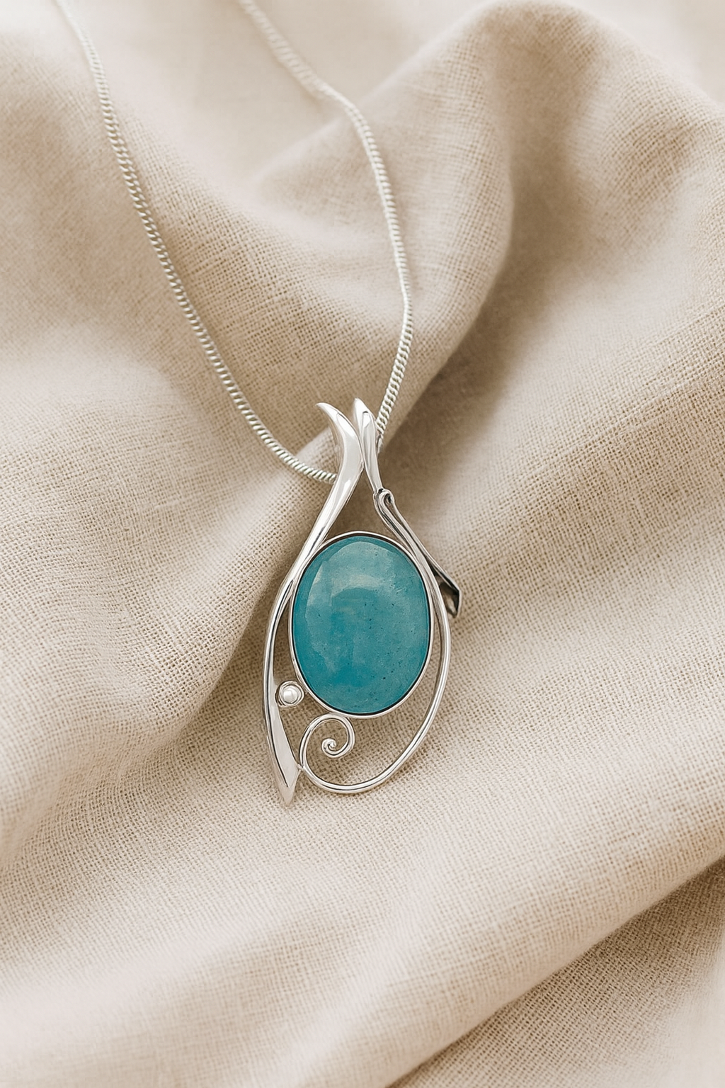 Silver Aquamarine Pendant with Fresh Water Pearl