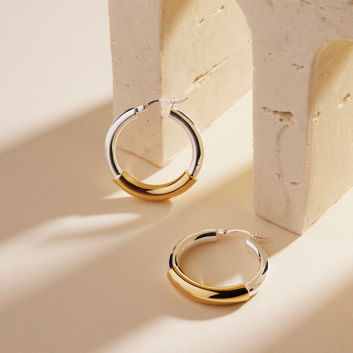 Two Tone Silver Hoops