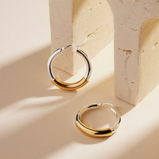 Two Tone Silver Hoops