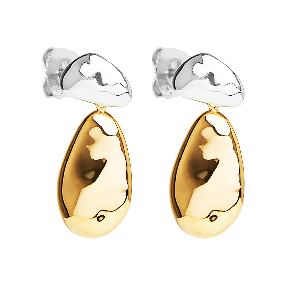 Double Pebblet Two Tone Stud Earrings