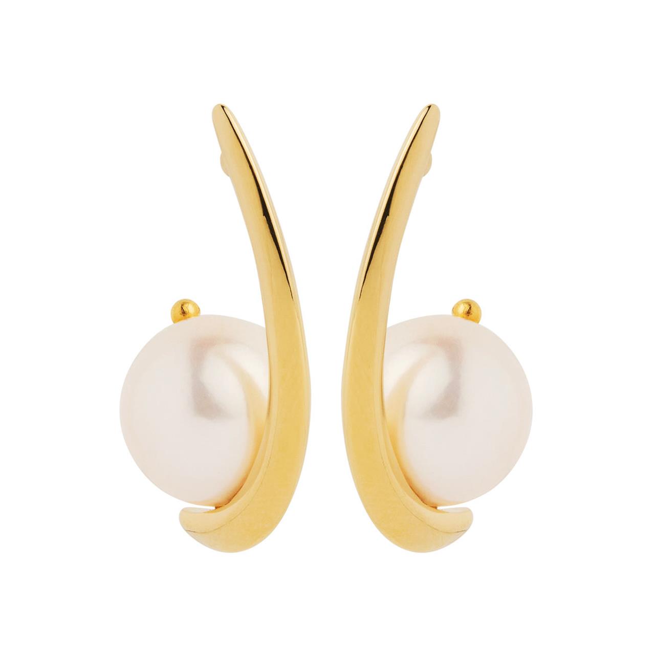 Gold-Plated Silver Crescent Pearl Studs