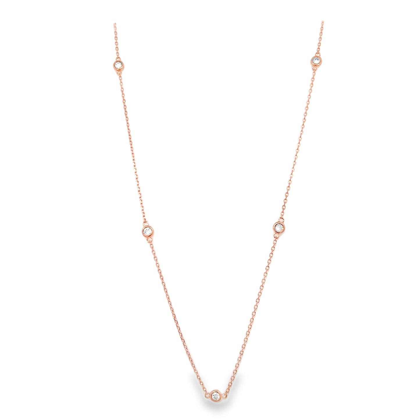 Rose gold necklace on a white background
