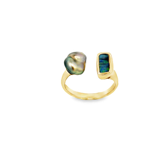 9ct Opal and Tahitain Pearl Ring
