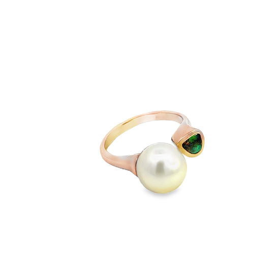 9ct Rose Gold Opal and South Sea Pearl Ring