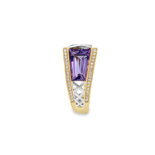 9ct Two Tone Amethyst and Diamond Ring