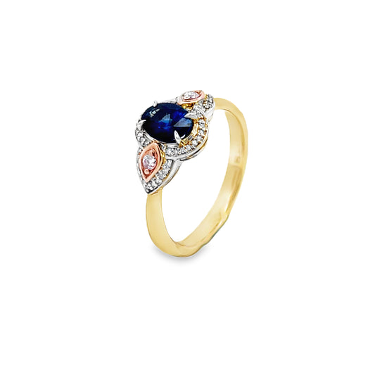 9ct Ceylon Sapphire and Pink Diamond Ring