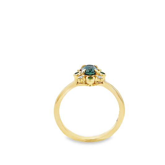 9ct Teal Sapphire and Diamond Ring