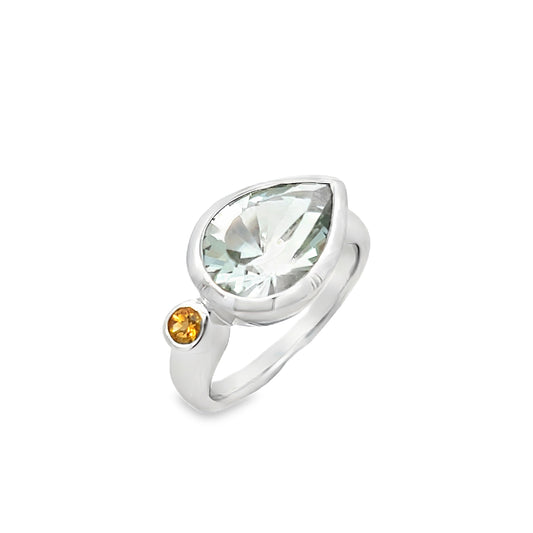 Sterling Silver Green Amethyst and Citrine Ring