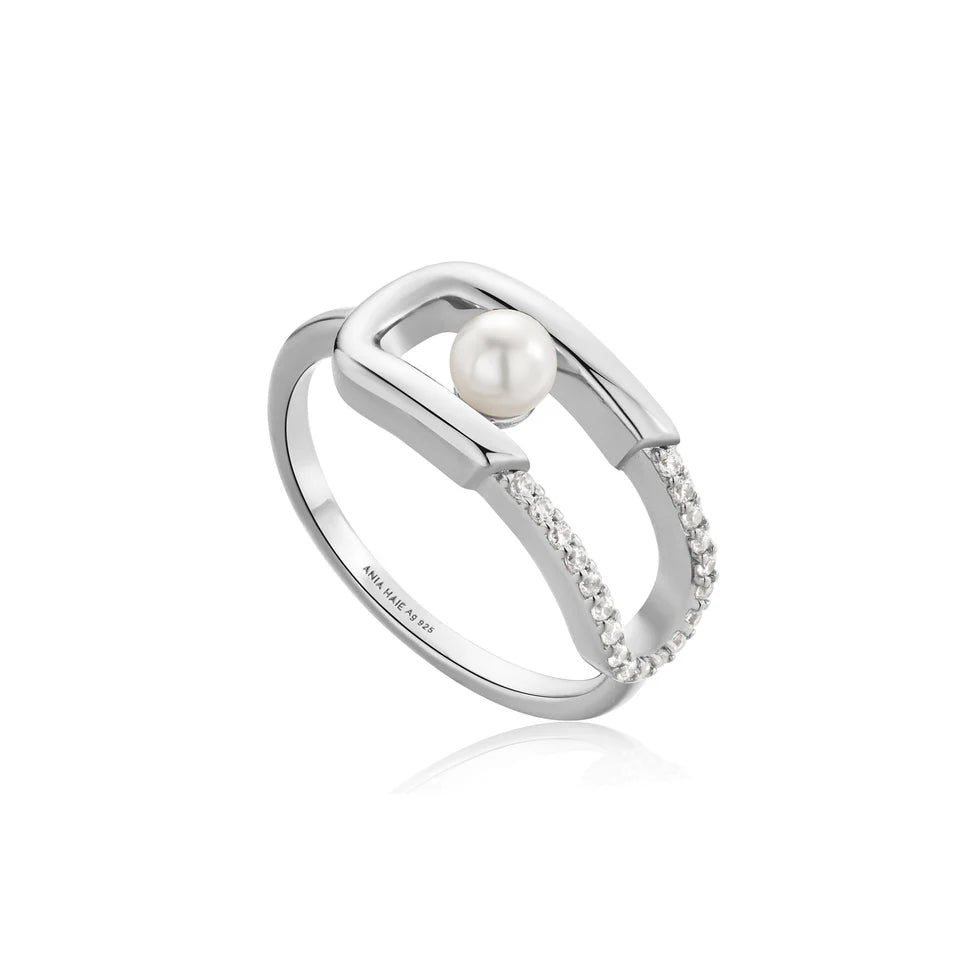 Sterling Silver Interlock Pearl Ring