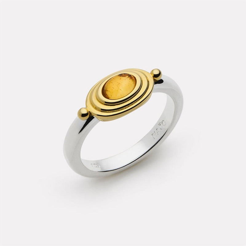 Citrine Cabochon Gold Silver Ring