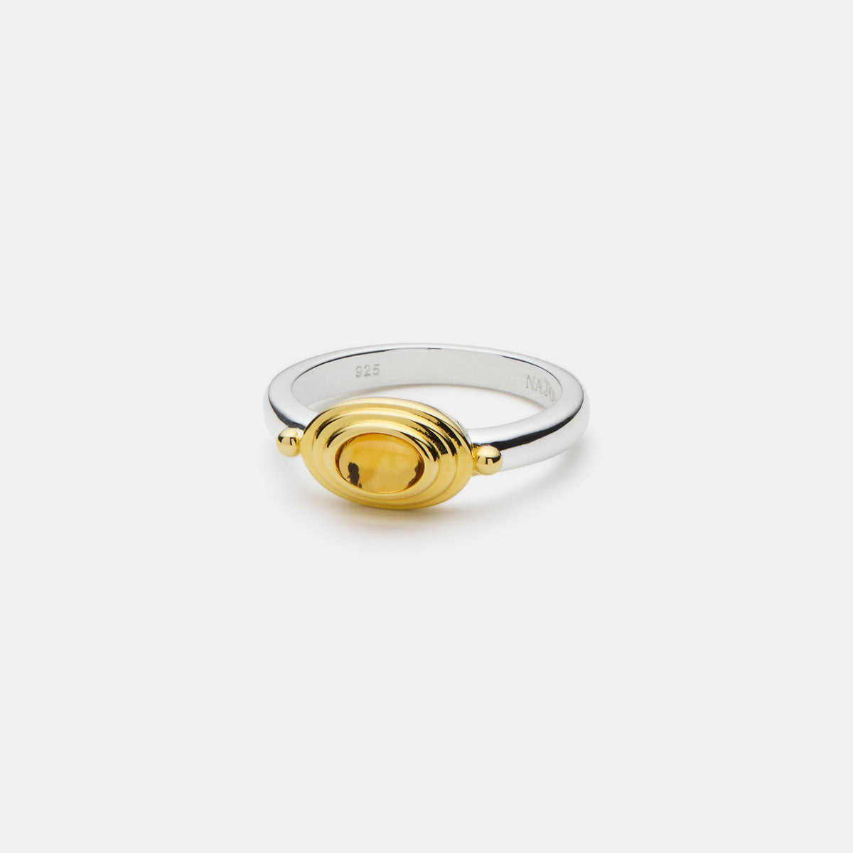 Citrine Oval Gold Silver Band Ring