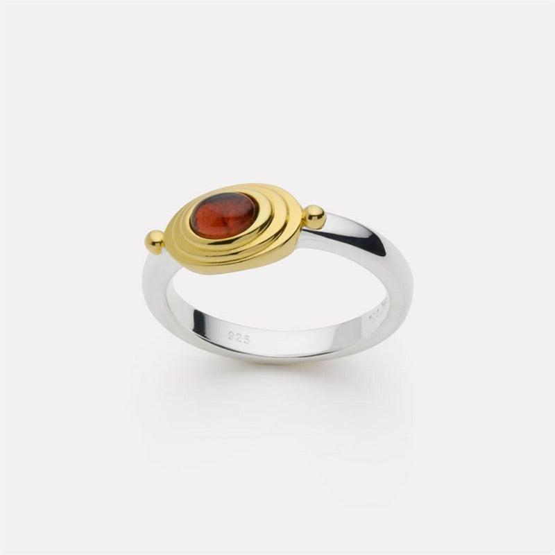 Garnet Cabochon Gold Silver Ring