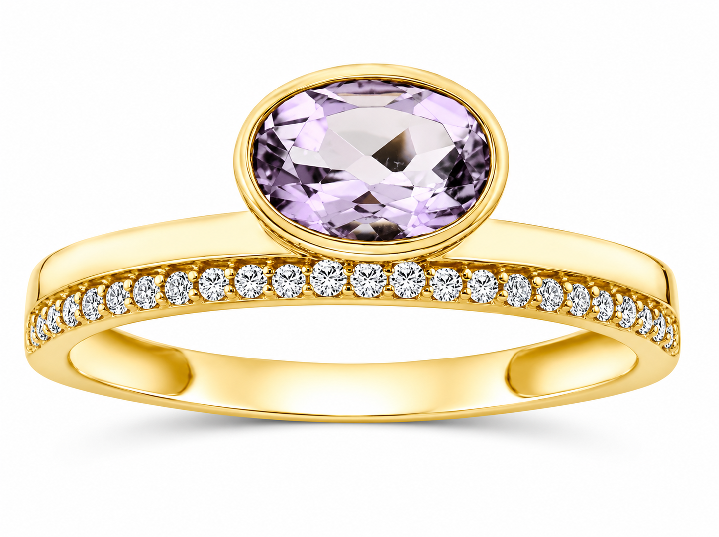 9K YG 0.09ct HI I1 DIA PNK AMYST RING