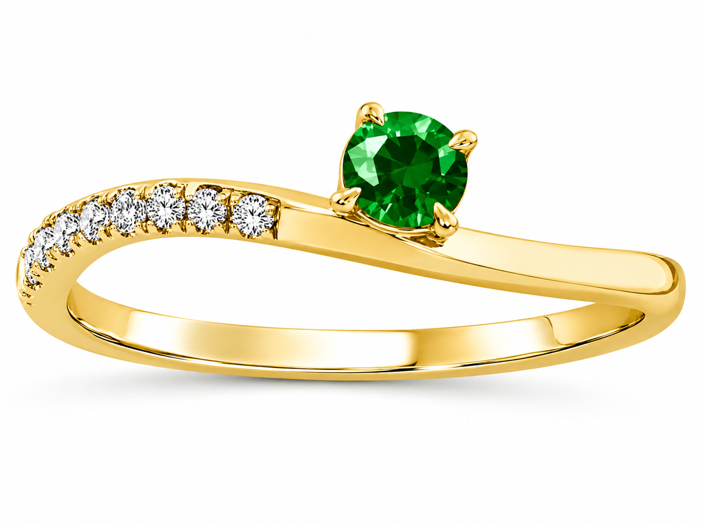 9K YG 0.07ct HI I1 DIA EMERALD WAVE RIN