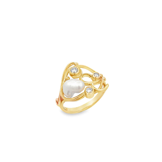 9ct Keshi Pearl and Diamond Ring