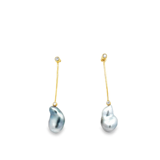 18ct Tahitian Keshi and Diamond Earrings