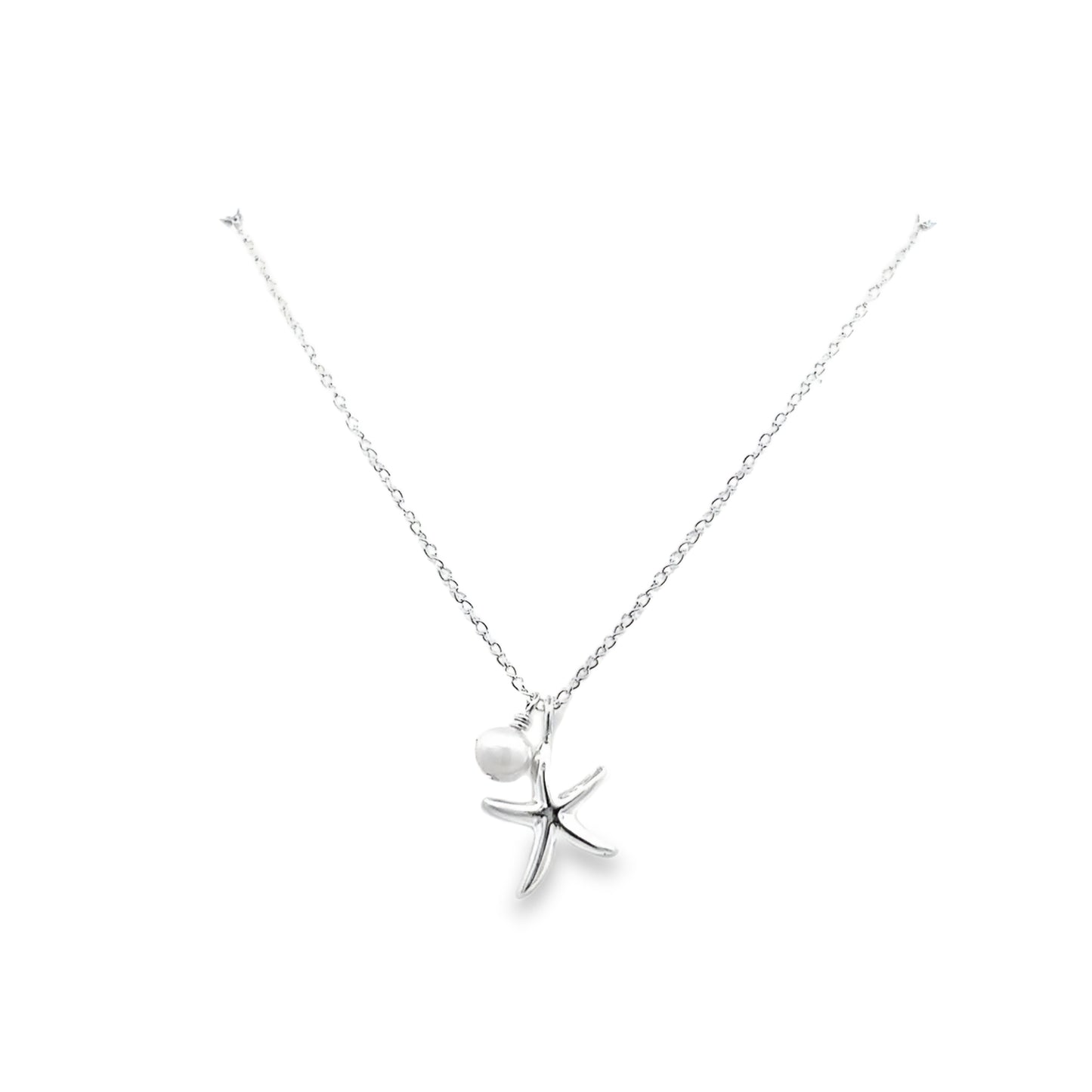 Sterling Silver Starfish and Fresh Water Pearl Necklace