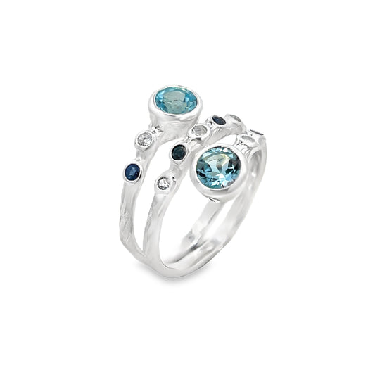 Sterling Silver Blue Topaz and Sapphire Ring