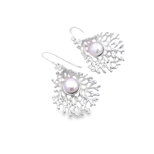 Elegant Coral Shape Pearl Drop Earrings