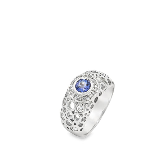 18ct White Gold Tanzanite and Diamond Ring