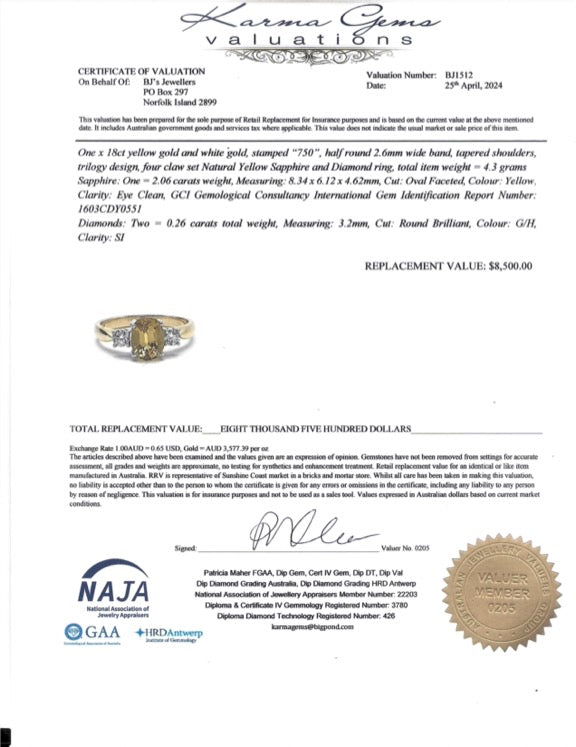 18ct Yellow Sapphire and Diamond Ring