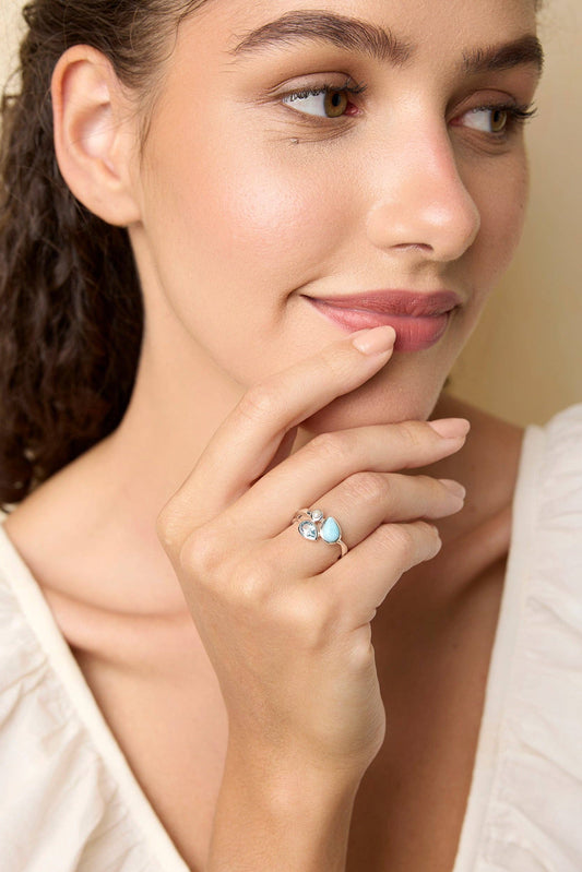 Larimar, Blue Topaz and Freshwater Pearl Trio Ring