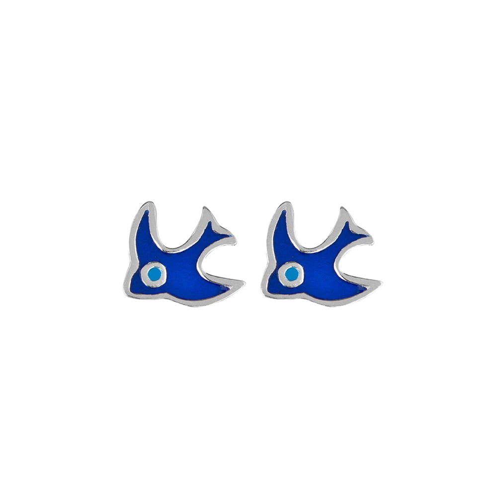 Sterling Silver Childrens Blue Bird Studs