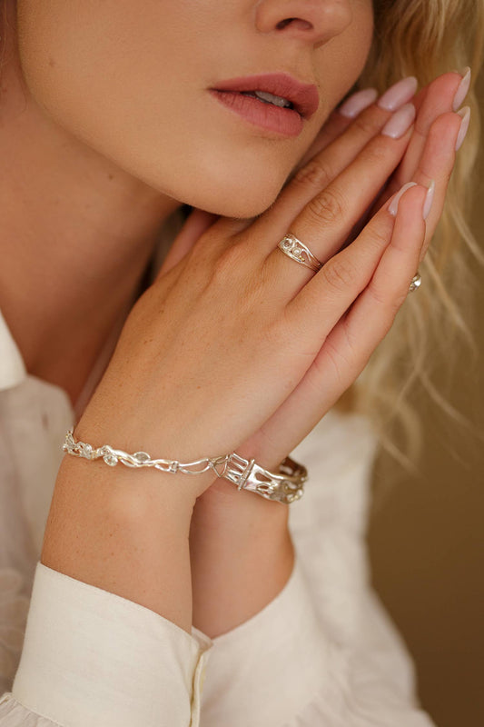 Teardrop Green Amethyst and Pearl Silver Ring