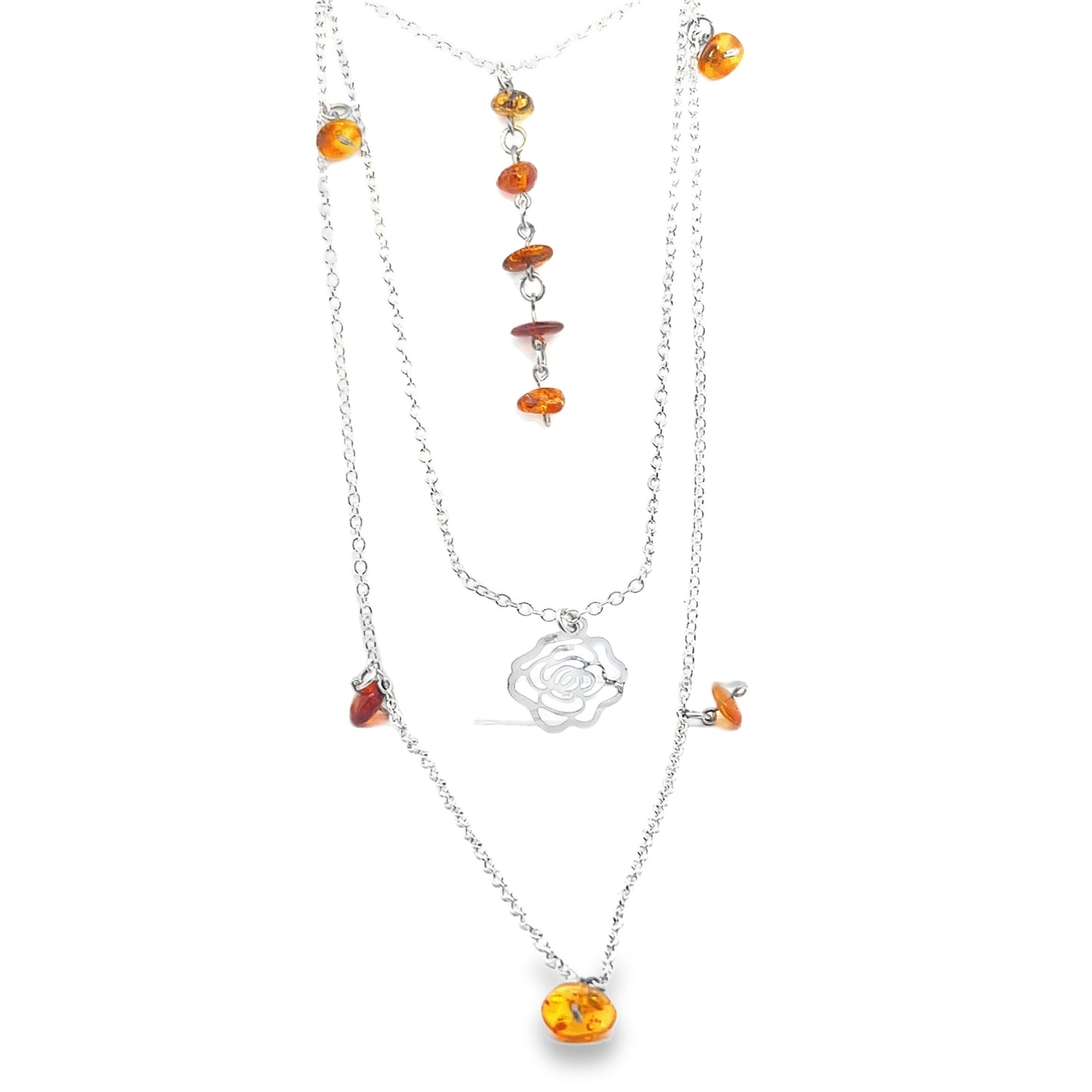 Silver Layered Amber Necklace