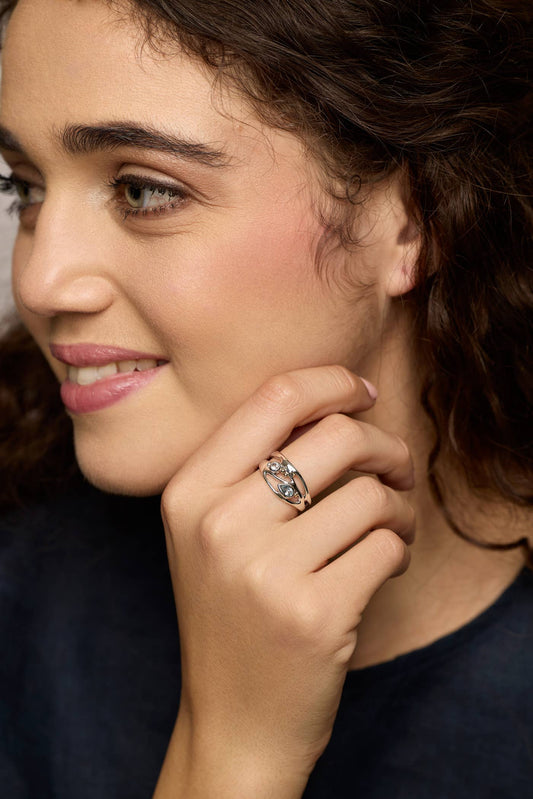 Blue and White Topaz Silver Ring