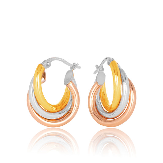 9ct Tri-Gold Hoop Earrings