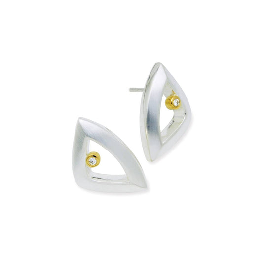 Silver Gold Diamond Earrings - 160473