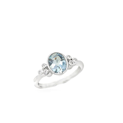 9ct Aquamarine and Diamond Ring