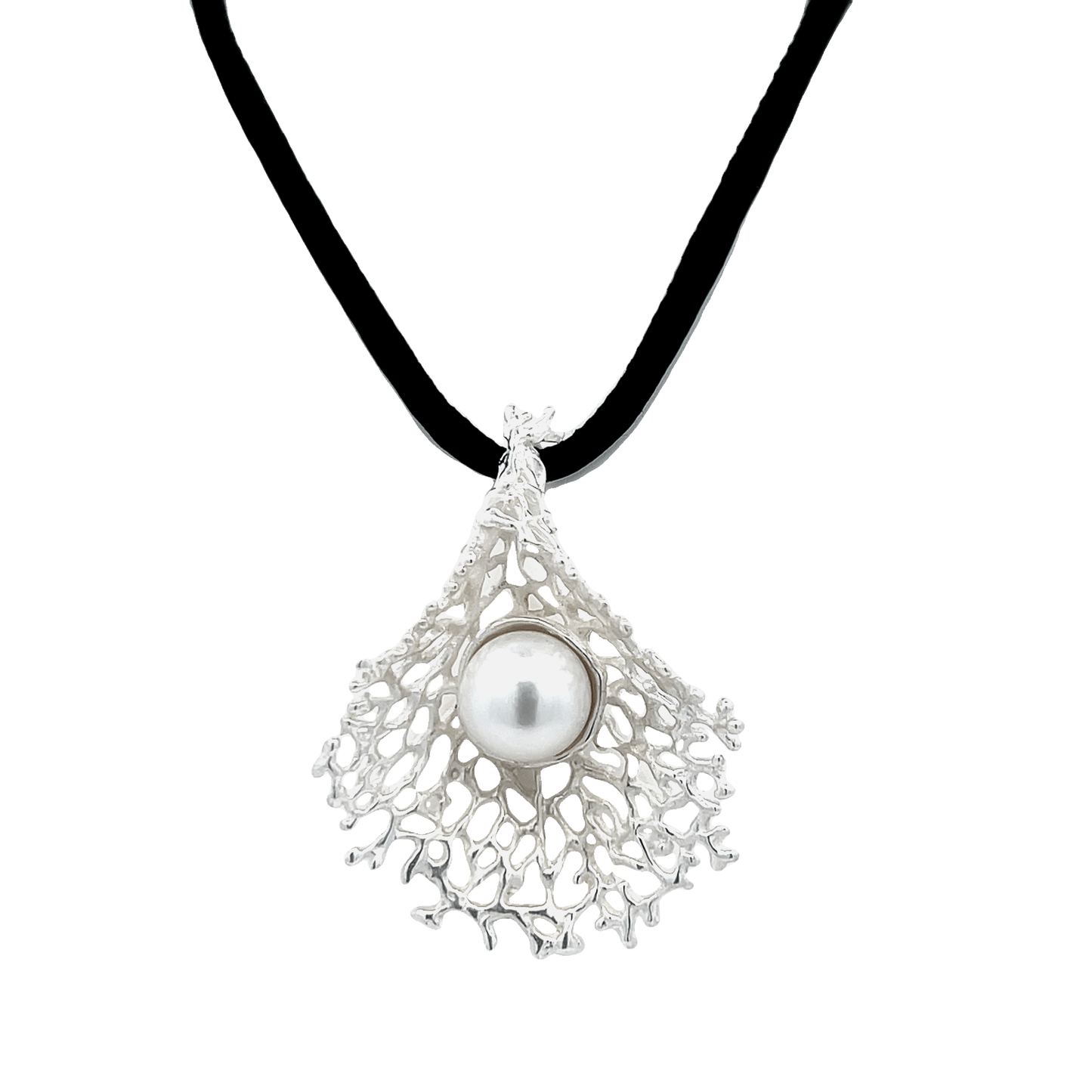Silver Coral Design Pearl Pendant