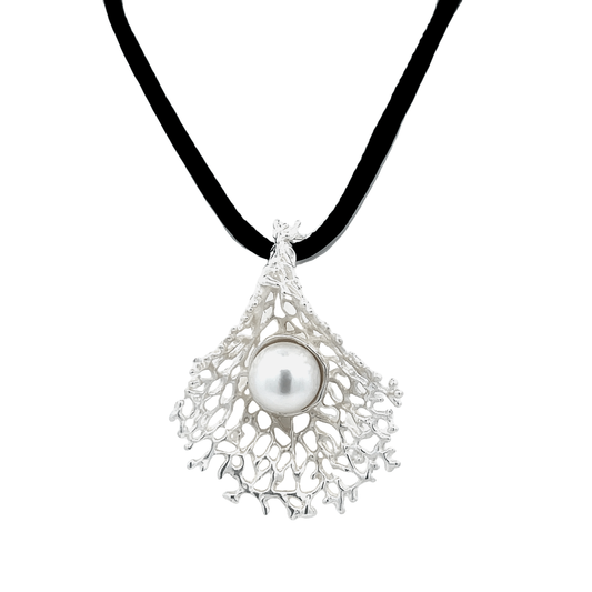 Silver Coral Design Pearl Pendant