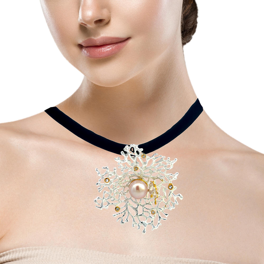 Silver Pearl and Topaz Necklace