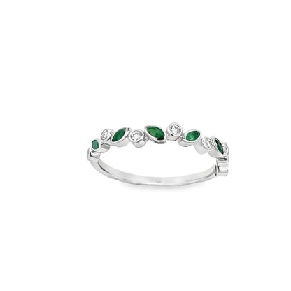 9ct White Gold Emerald & Diamond Ring