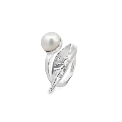 Silver Leaf Ring with Pearl