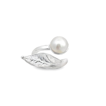 Silver Leaf Ring with Pearl