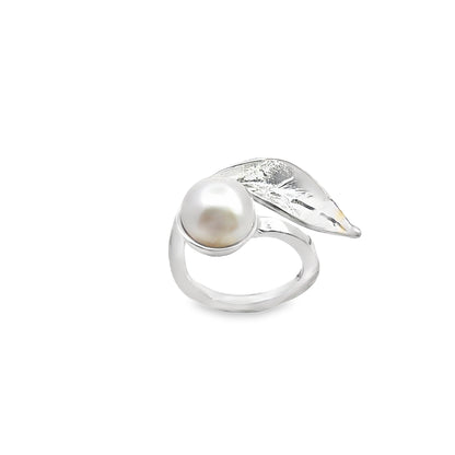 Silver Leaf Ring with Pearl