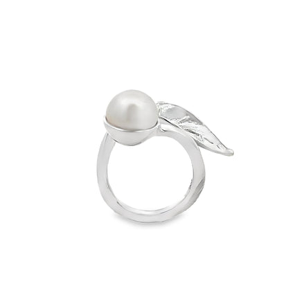 Silver Leaf Ring with Pearl