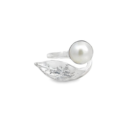 Silver Leaf Ring with Pearl
