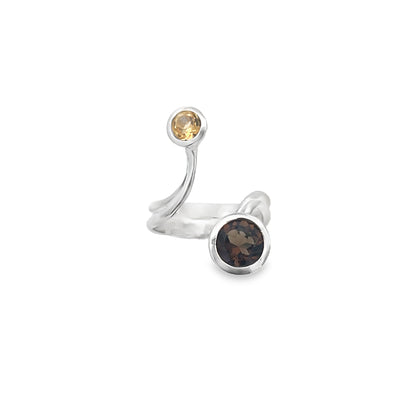 Smokey Quartz and Citrine Ring
