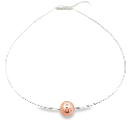 Silver Omega Choker with Rose Gold Ball