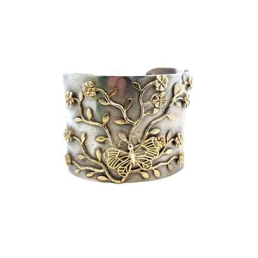 Silver Floral Garden Inspired Cuff