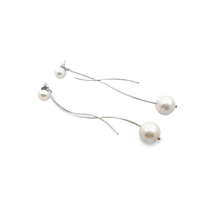 Silver Pearl Dangle Earrings