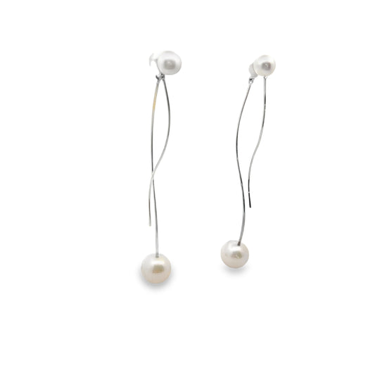 Silver Pearl Dangle Earrings