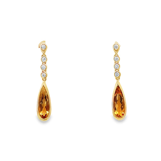 9ct Citrine and Diamond Drop Studs